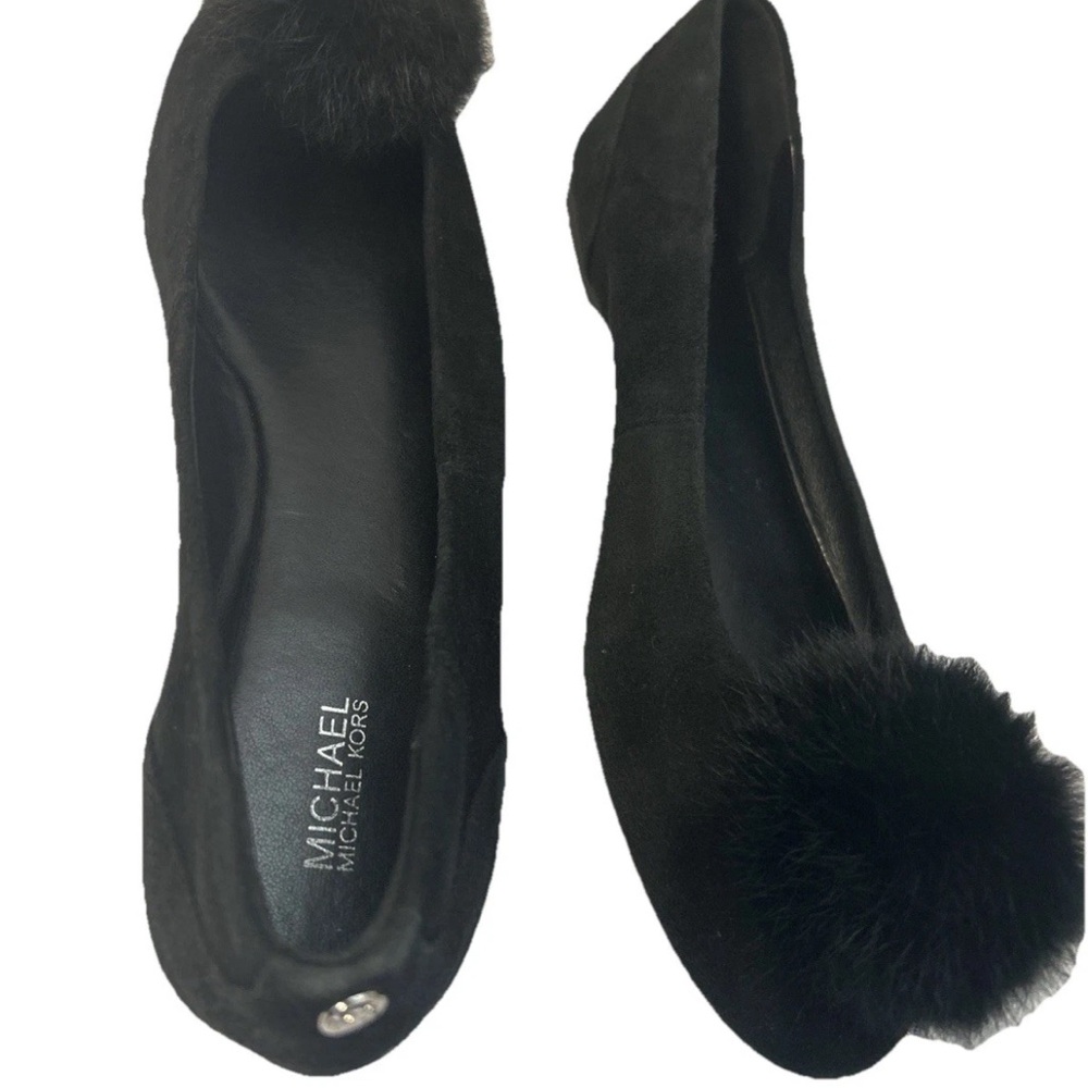 Michael Kors Black Suede Pom Flats – Size 7 – Chic & Cozy Statement Shoes